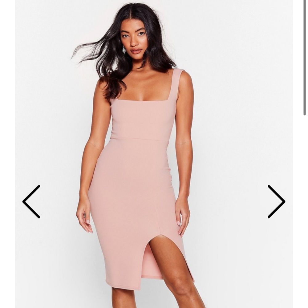 Nasty Gal Dusty Pink Square Neck Midi Dress with Front Slit